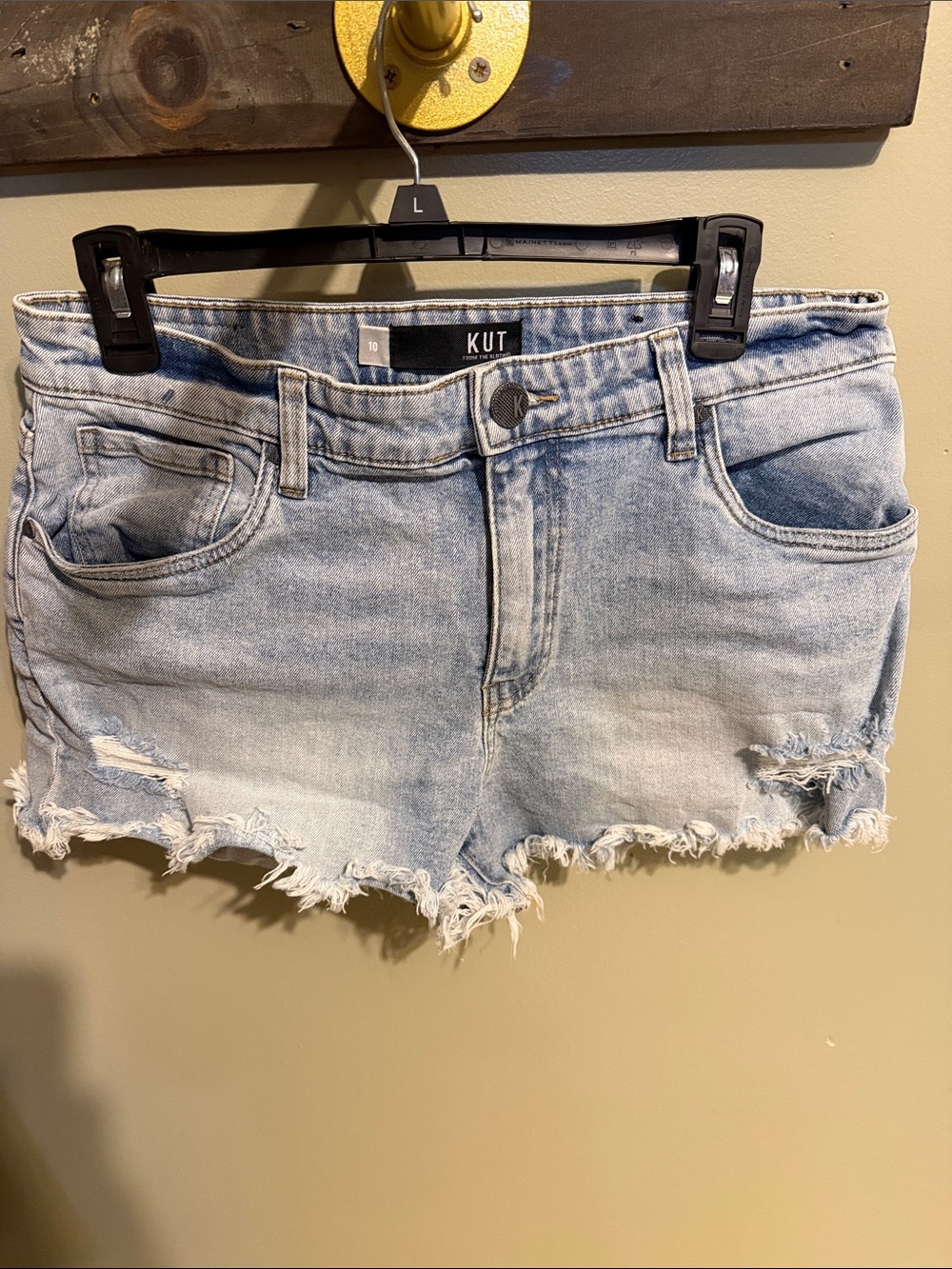 Kut from the Kloth Washed Light Blue Distressed Denim Shorts